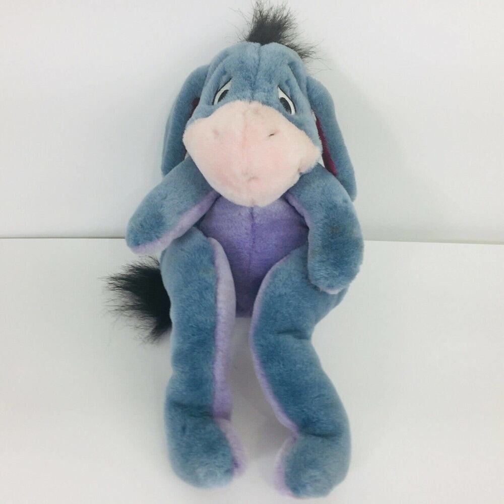 Y2K Disney Store Eeyore Plush Stuffed Animal Winnie the Pooh Blue Lilac 13"